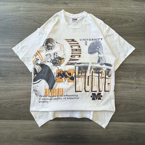 Vintage Michigan Wolverines Shirt Adult Extra Large AOP Graffiti Logo NCAA 90s